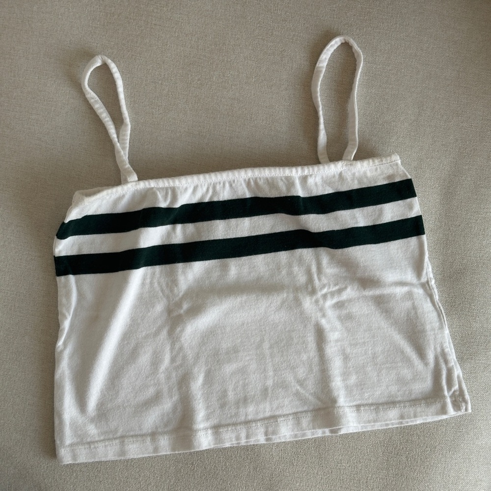 Brandy Melville / John Galt White and Green Striped Crop Top